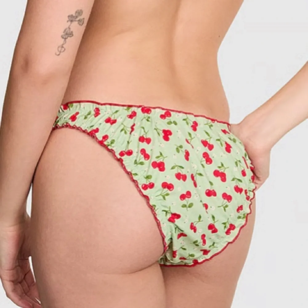 New! Frankie's Bikinis X PINK hudson Green Cherry Print Bikini Bottom 1543